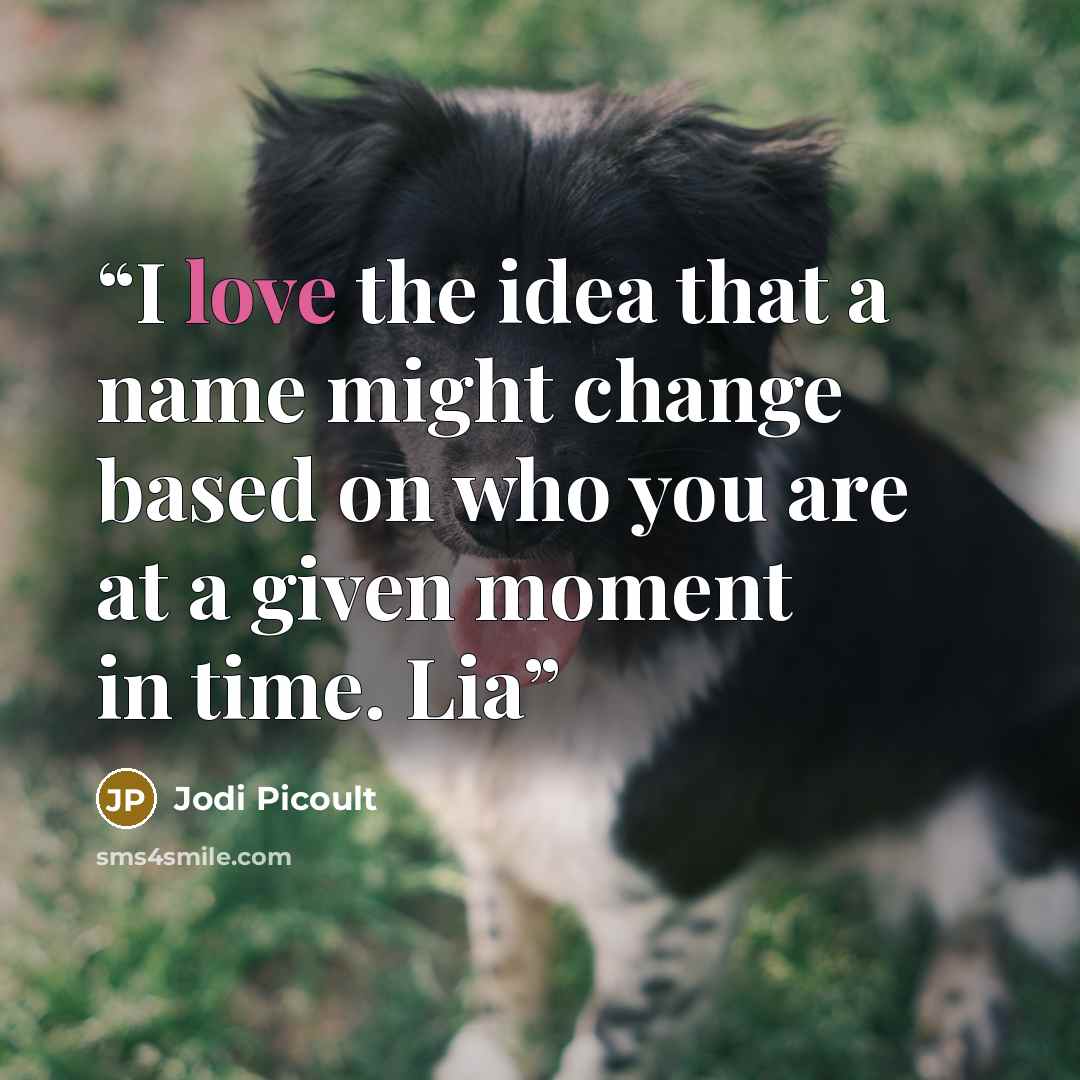 “I love the idea that a name might change based on who you are at a given moment in time. Lia” quote by Jodi Picoult