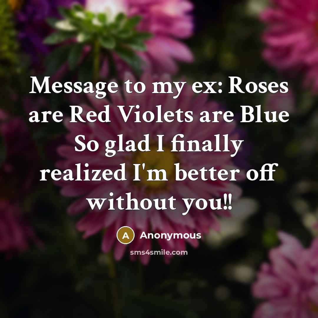 “Message to my ex: Roses are Red Violets are Blue…” quote by Anonymous