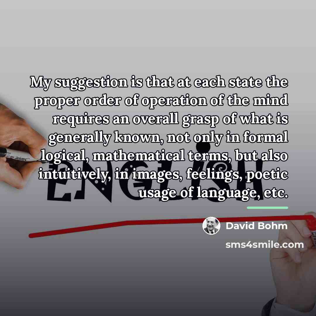 “My suggestion is that at each state the proper order…” quote by David Bohm