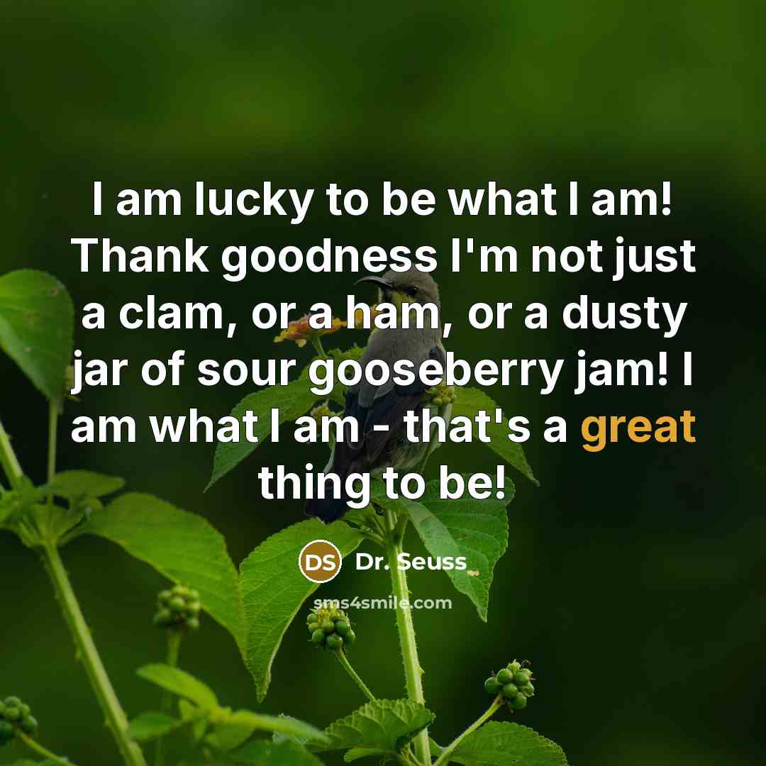 “I am lucky to be what I am! Thank goodness…” quote by Dr. Seuss
