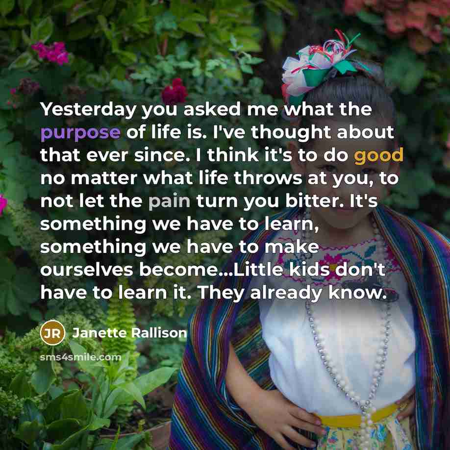 “Yesterday you asked me what the purpose of life is.…” quote by Janette Rallison