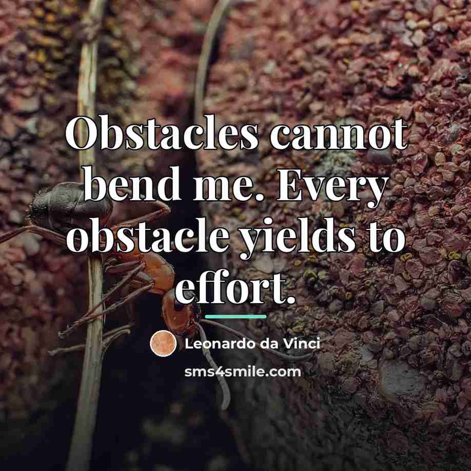 “Obstacles cannot bend me. Every obstacle yields to effort.…” quote by Leonardo da Vinci