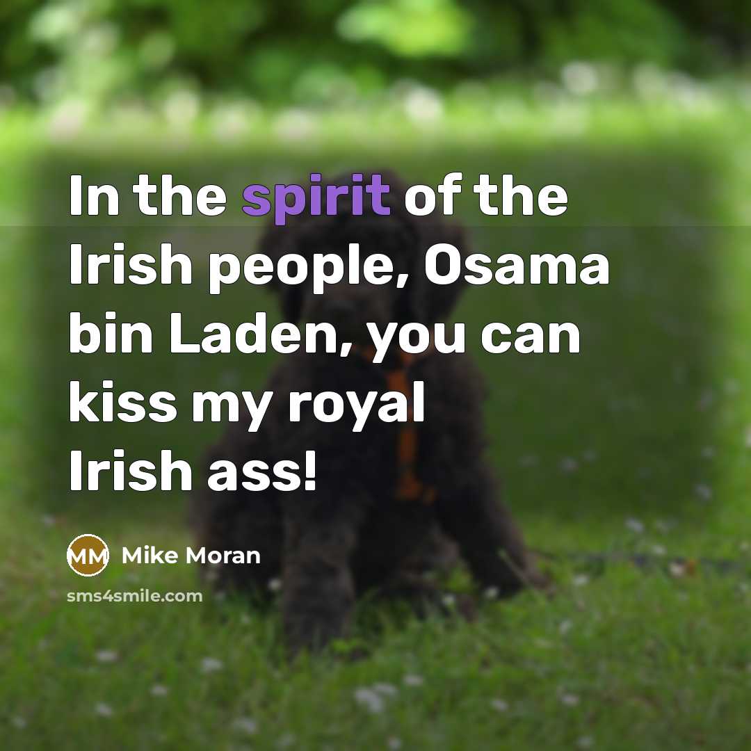 “In the spirit of the Irish people, Osama bin Laden,…” quote by Mike Moran