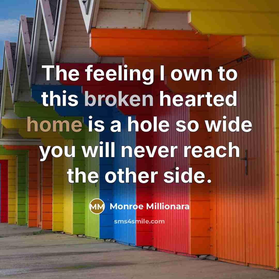 “The feeling I own to this broken hearted home is a hole so wide you will never reach the other side.” quote by Monroe Millionara