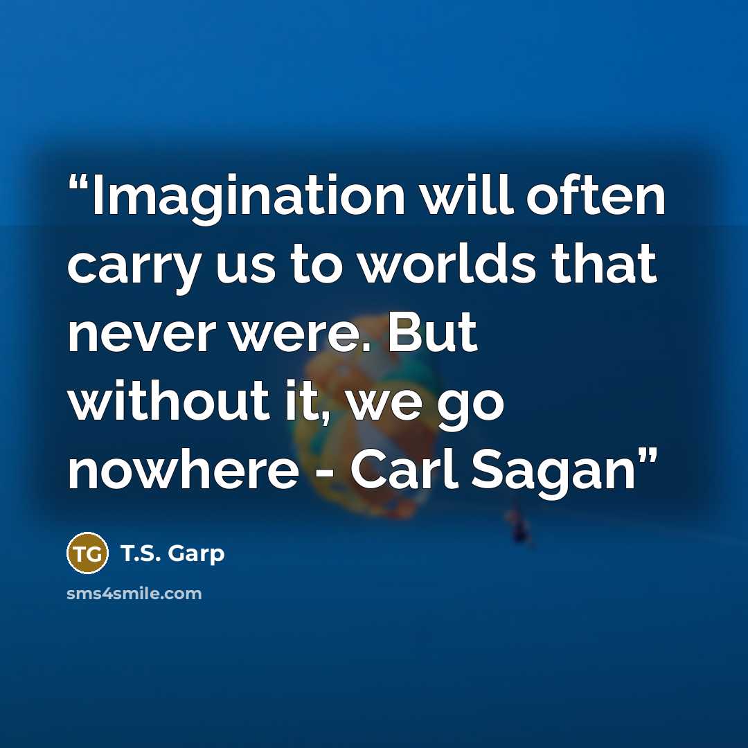 “Imagination will often carry us to worlds that never were. But without it, we go nowhere - Carl Sagan” quote by T.S. Garp