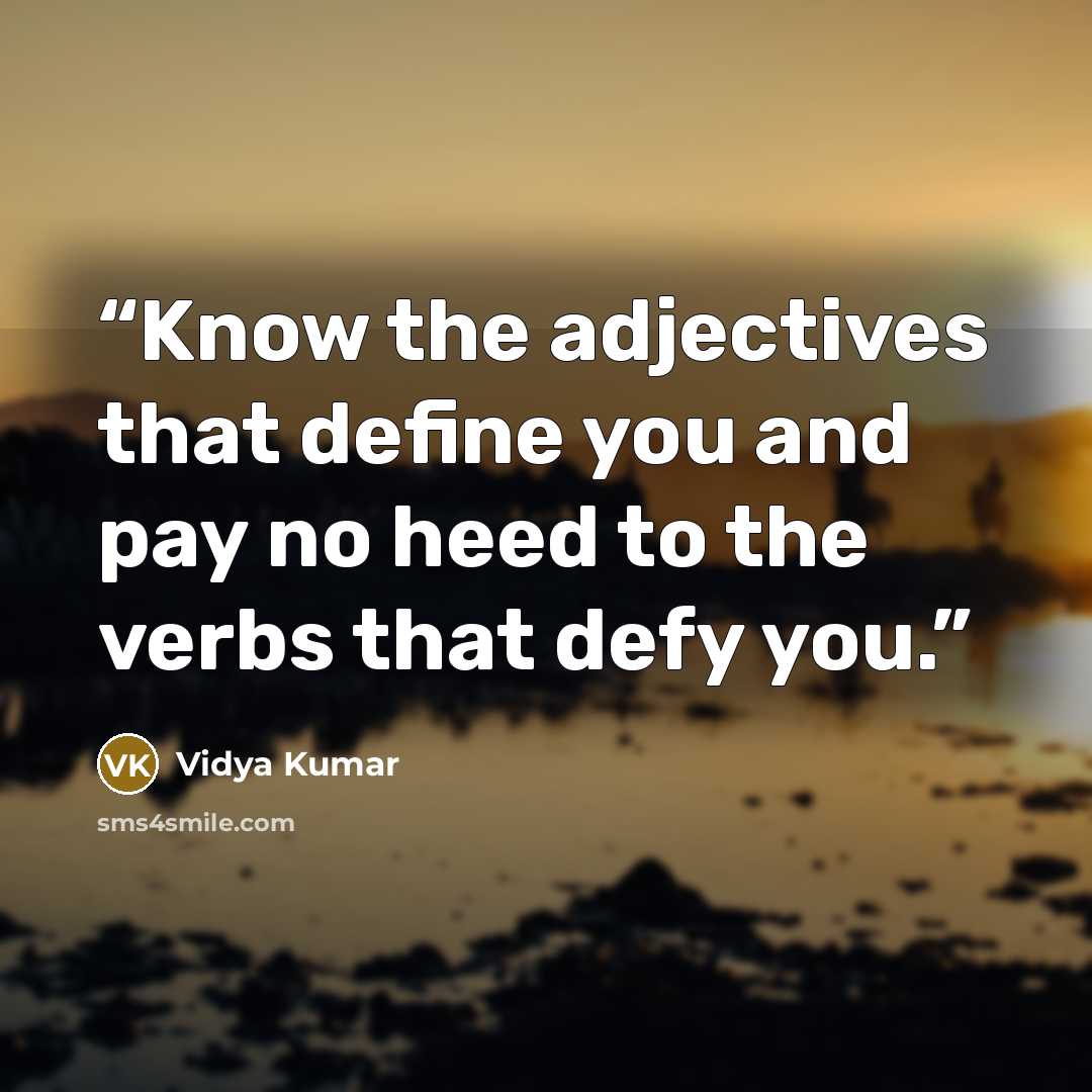 “Know the adjectives that define you and pay no heed to the verbs that defy you.” quote by Vidya Kumar