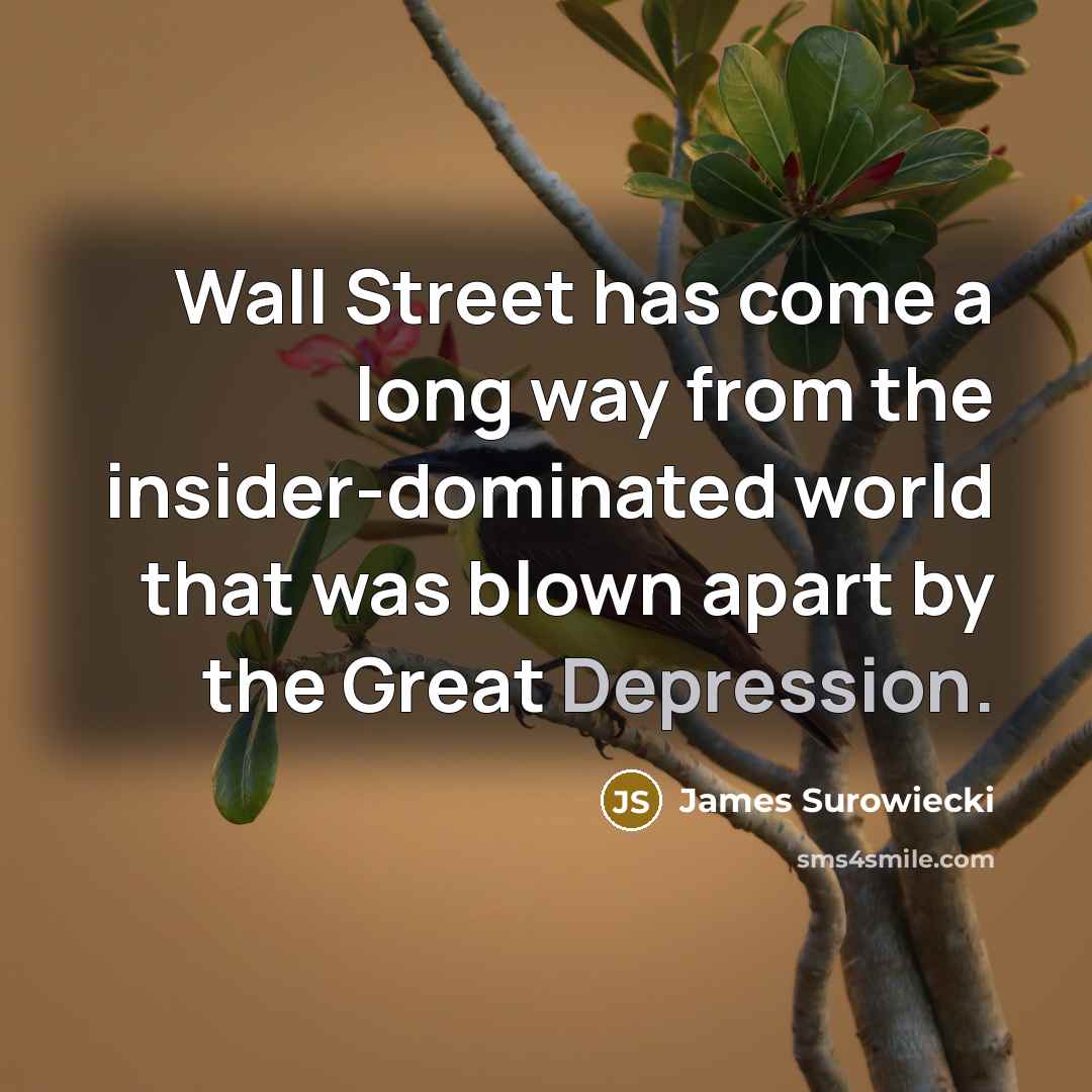 “Wall Street has come a long way from the insider-dominated world that was blown apart by the Great Depression.” quote by James Surowiecki