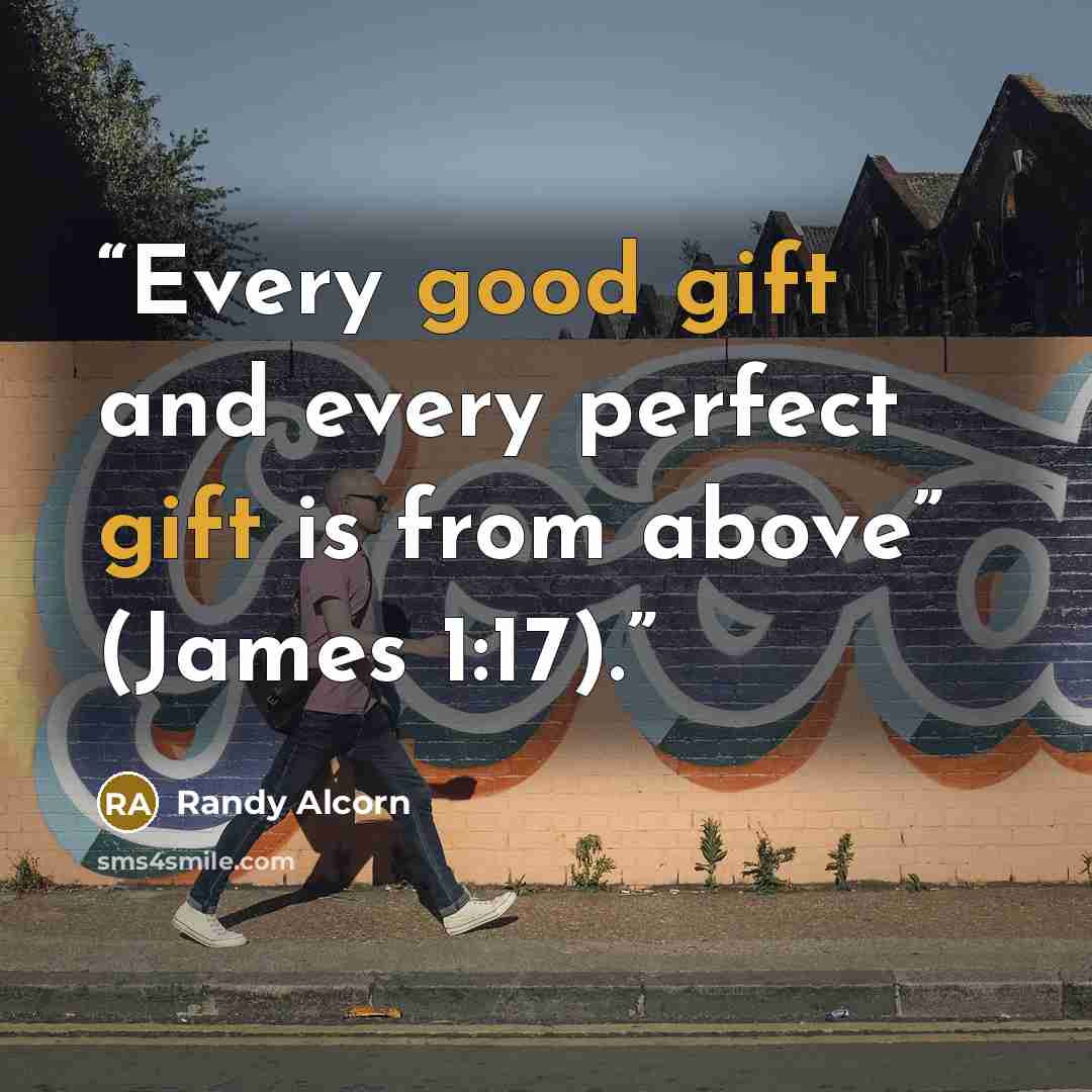 “Every good gift and every perfect gift is from above” (James 1:17).” quote by Randy Alcorn