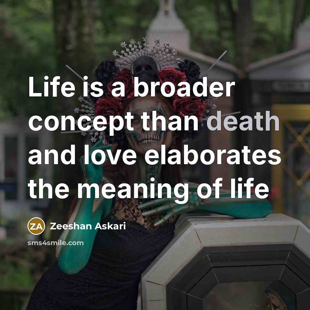“Life is a broader concept than death and love elaborates the meaning of life” quote by Zeeshan Askari