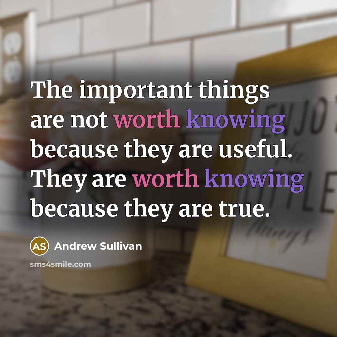 “The important things are not worth knowing because they are…” quote by Andrew Sullivan