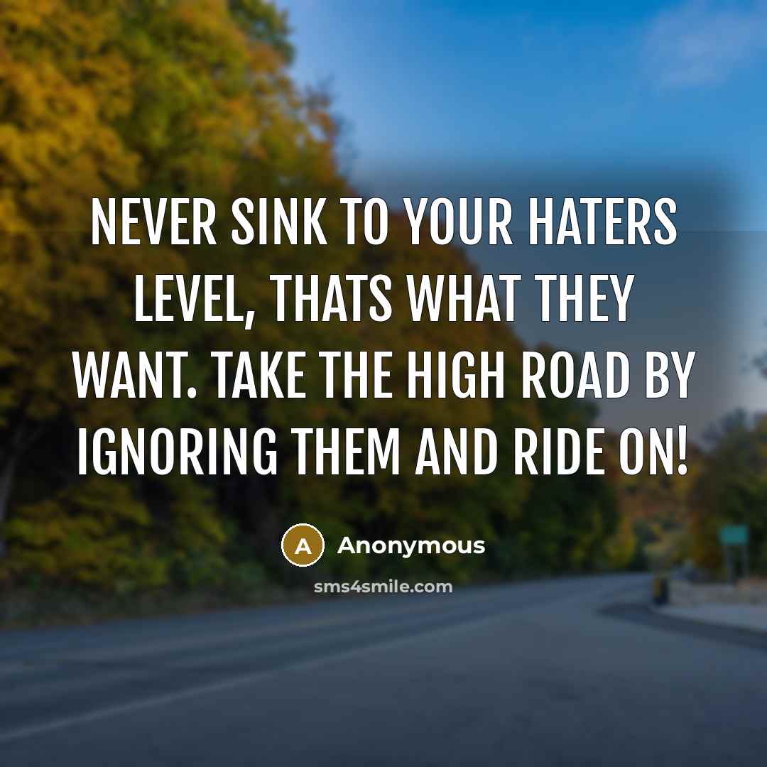 “Never sink to your haters level, thats what they want. Take the high road by ignoring them and ride on!” quote by Anonymous