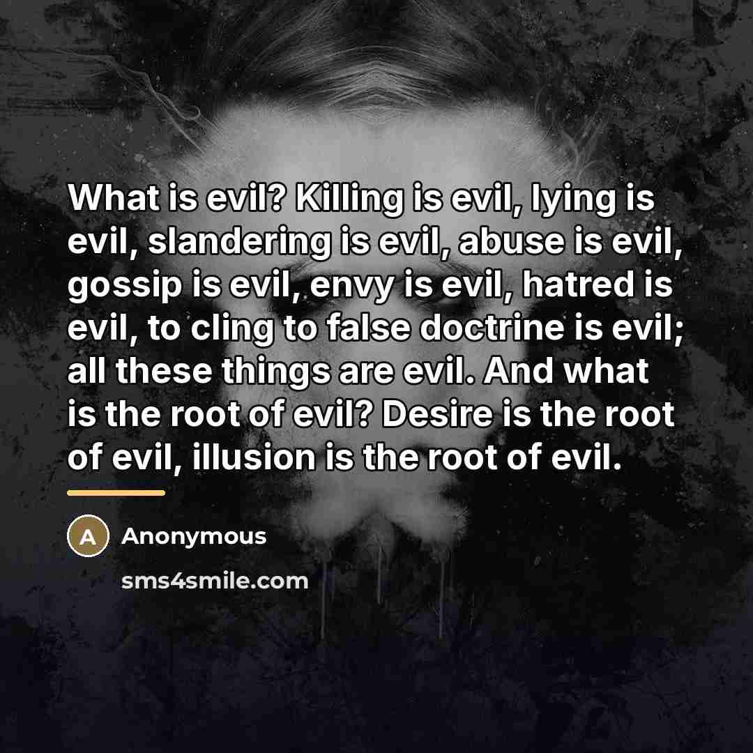 “What is evil? Killing is evil, lying is evil, slandering…” quote by Anonymous