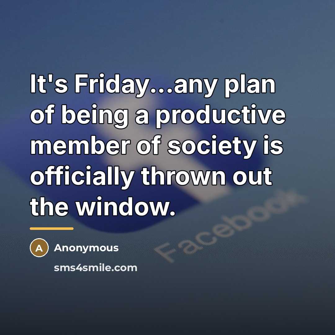 “It's Friday...any plan of being a productive member of society…” quote by Anonymous