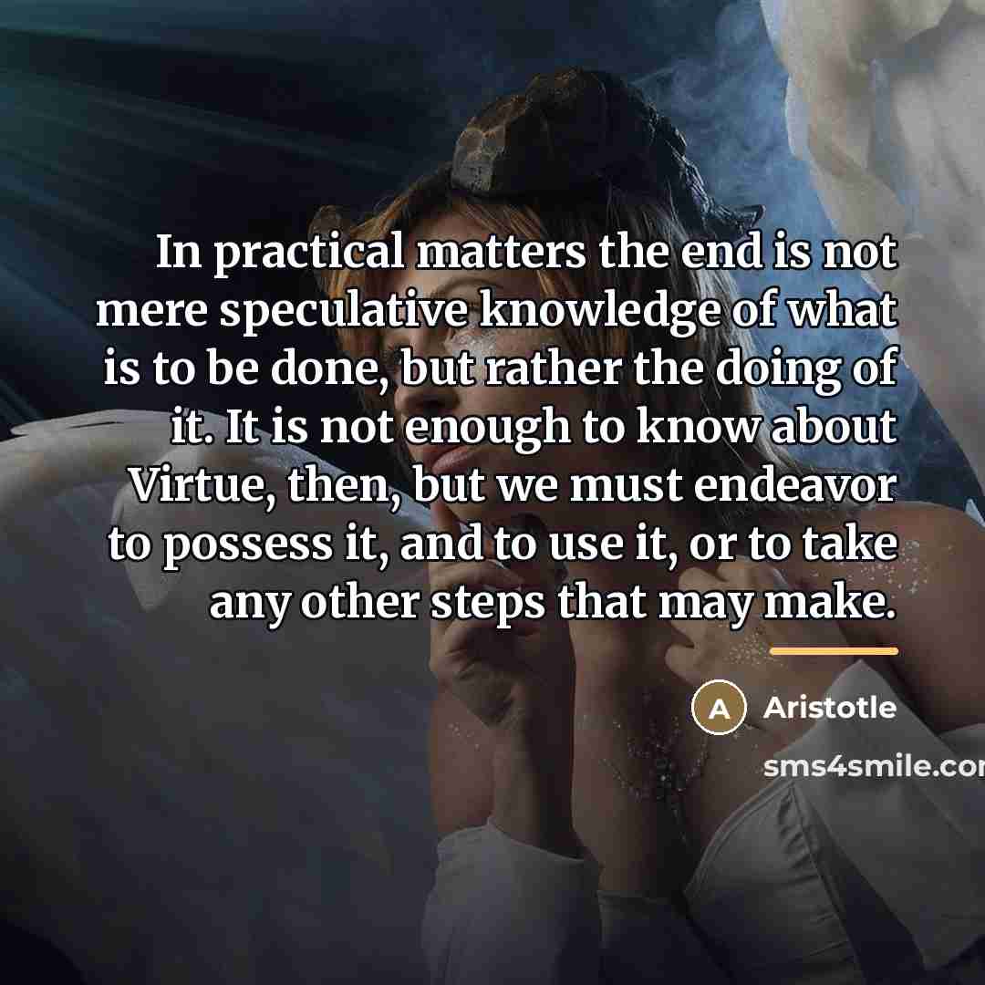 “In practical matters the end is not mere speculative knowledge…” quote by Aristotle