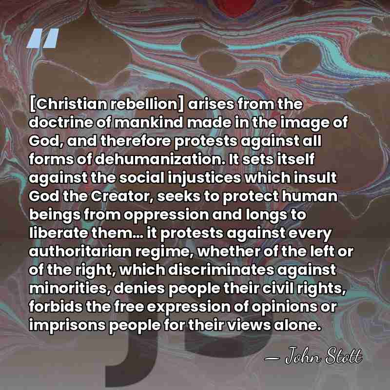 [Christian rebellion] arises from the doctrine of mankind made in the image&hellip; - John Stott
