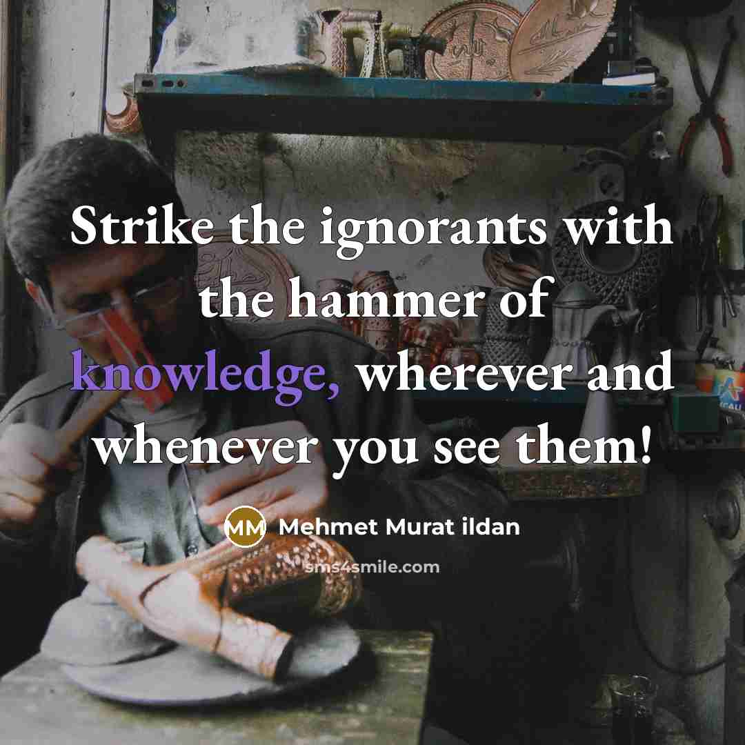 “Strike the ignorants with the hammer of knowledge, wherever and…” quote by Mehmet Murat Ildan
