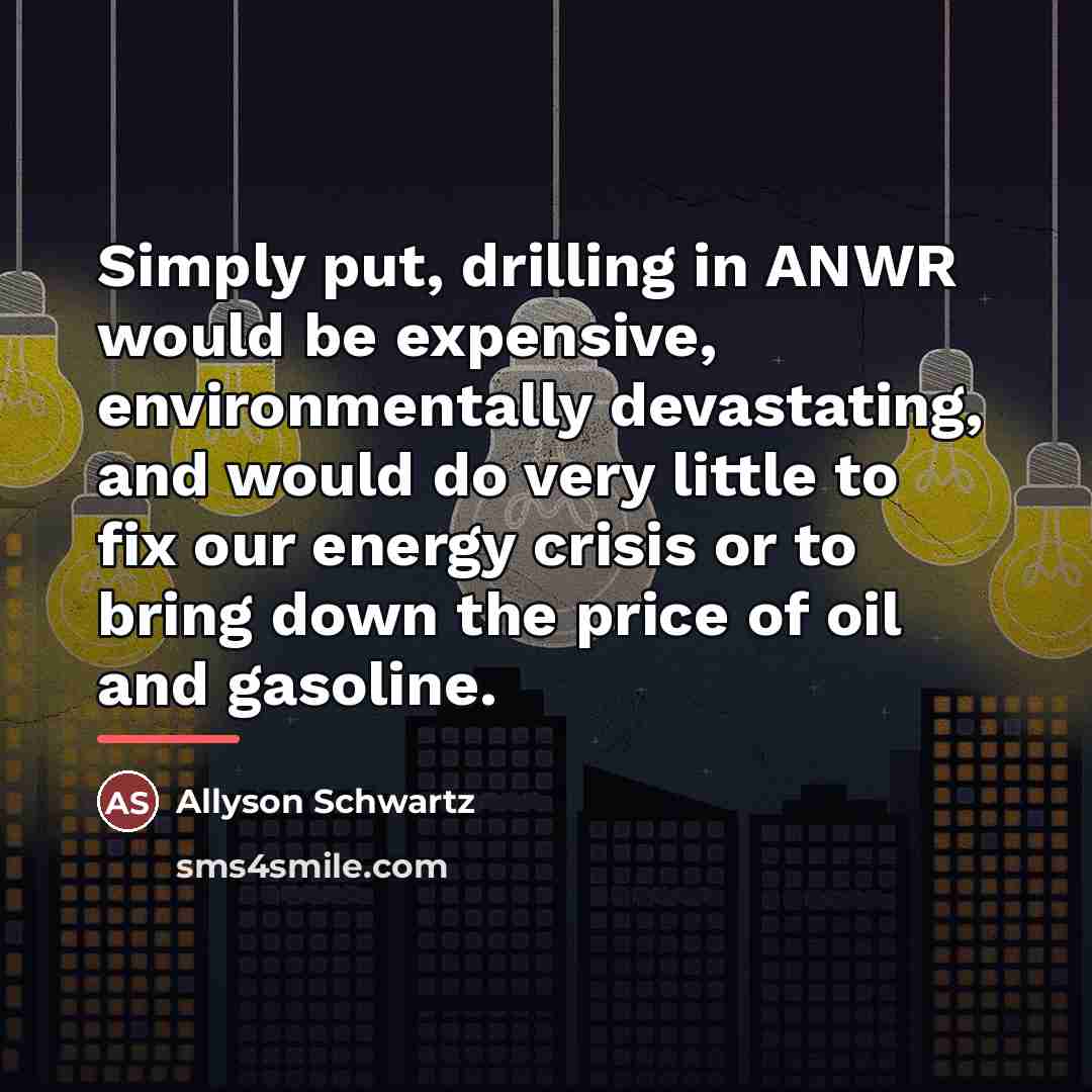 “Simply put, drilling in ANWR would be expensive, environmentally devastating,…” quote by Allyson Schwartz