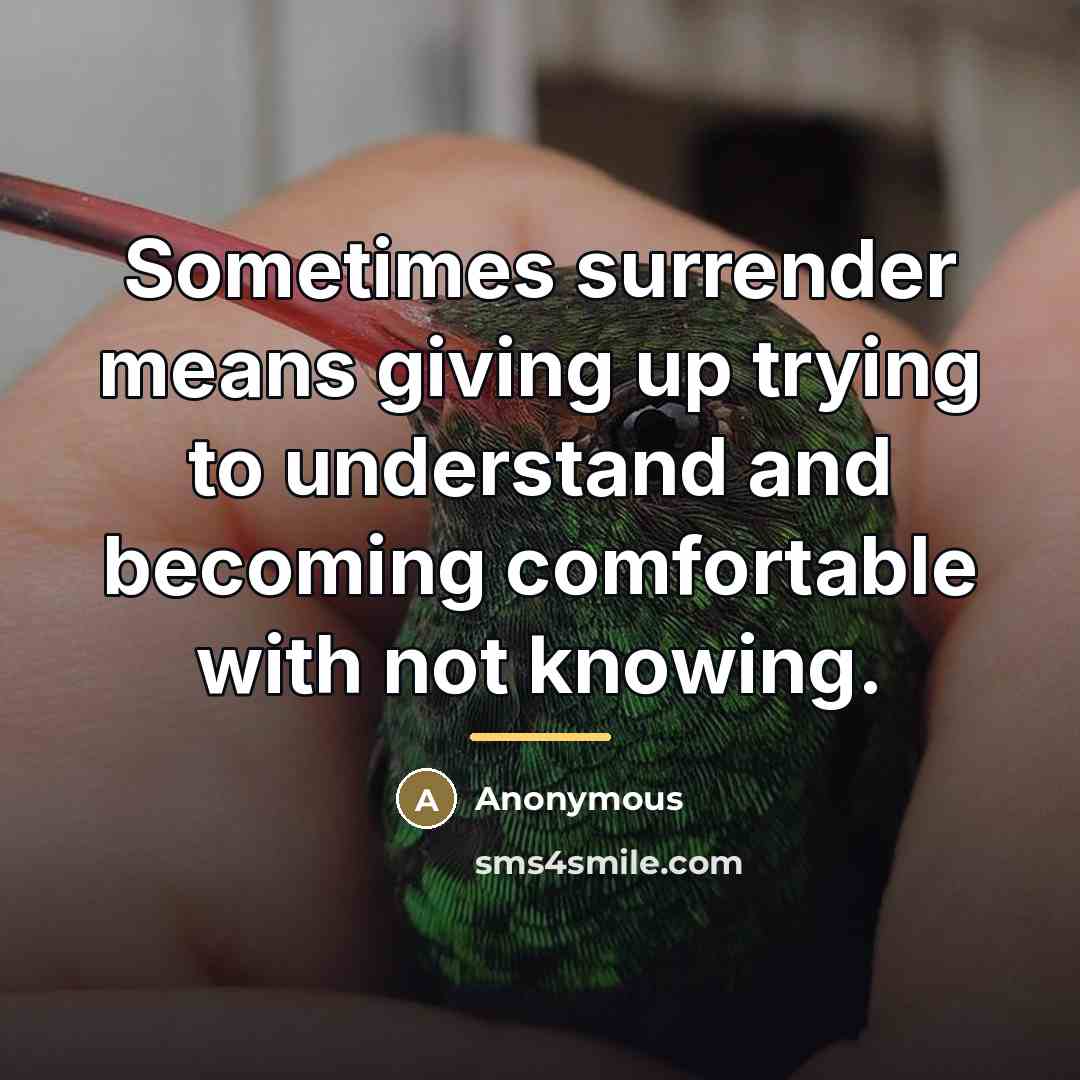 “Sometimes surrender means giving up trying to understand and becoming…” quote by Anonymous