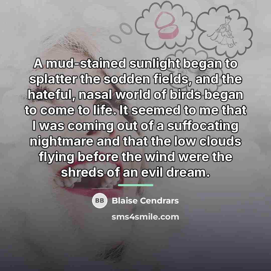 “A mud-stained sunlight began to splatter the sodden fields, and…” quote by Blaise Cendrars