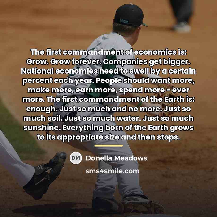 “The first commandment of economics is: Grow. Grow forever. Companies…” quote by Donella Meadows