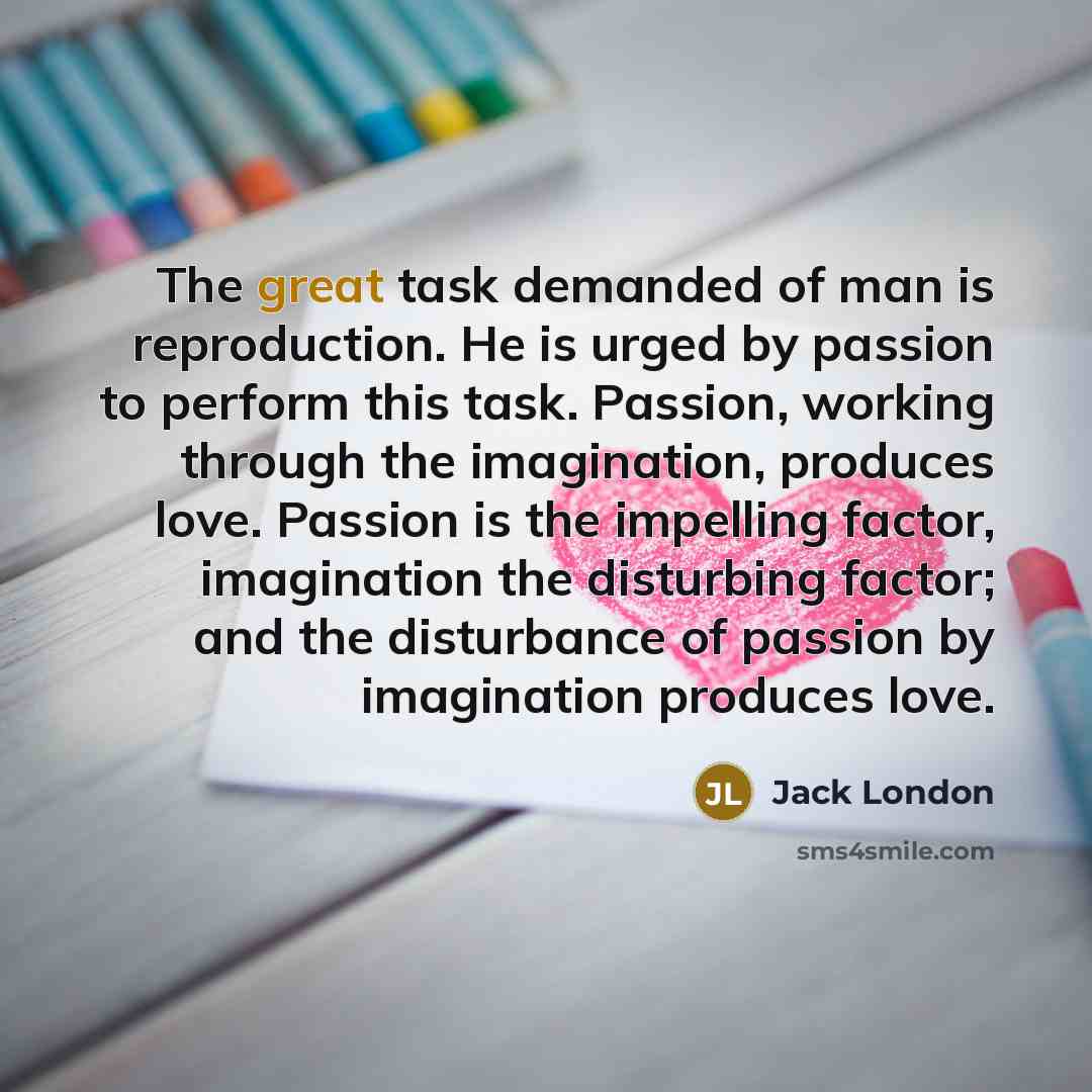 “The great task demanded of man is reproduction. He is…” quote by Jack London