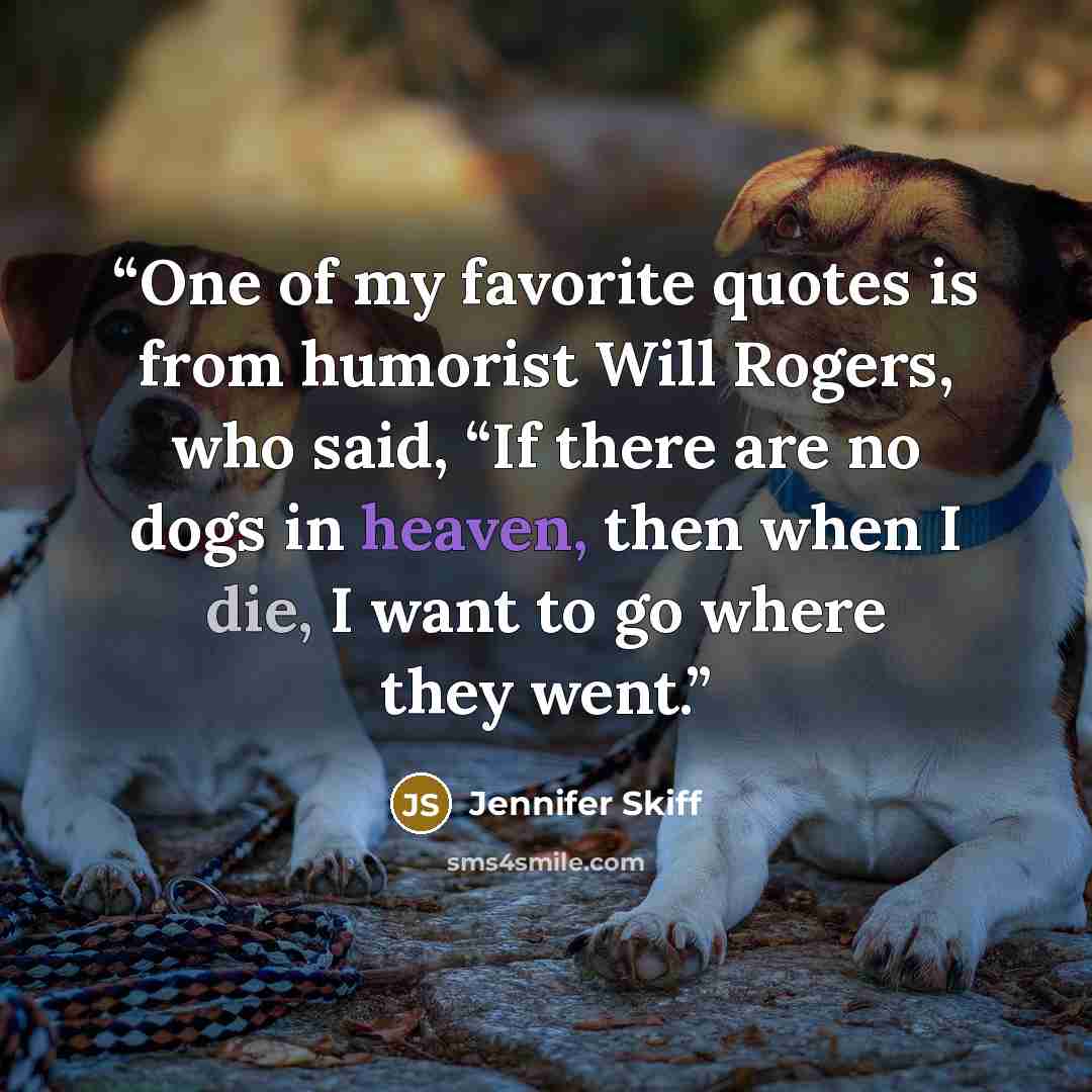 “One of my favorite quotes is from humorist Will Rogers, who said, “If there are no dogs in heaven, then when I die, I want to go where they went.” quote by Jennifer Skiff