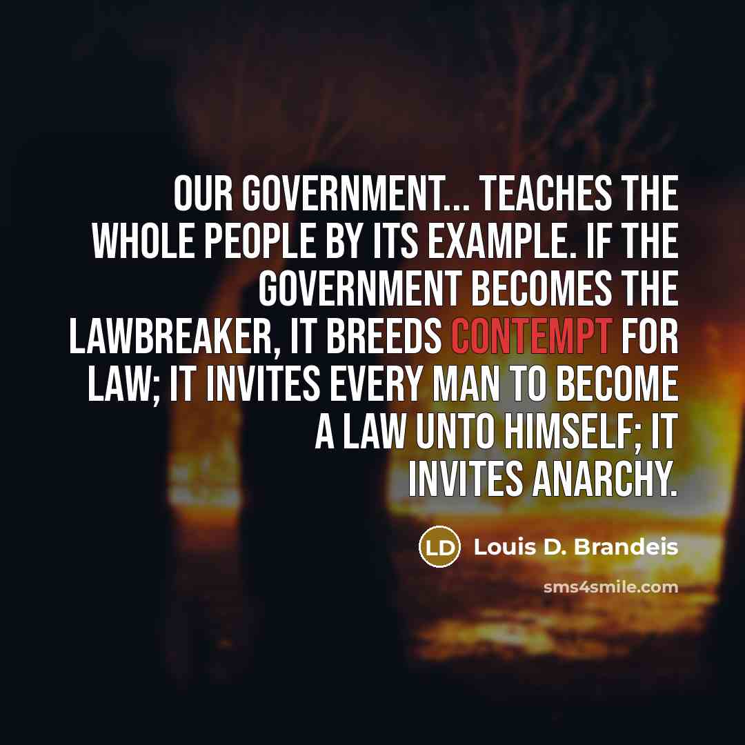 “Our government... teaches the whole people by its example. If…” quote by Louis D. Brandeis