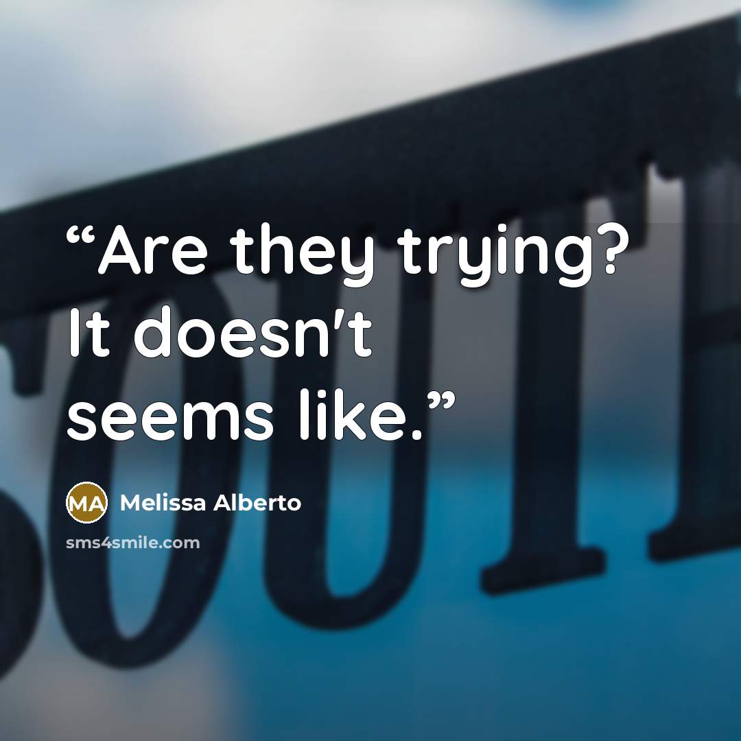 “Are they trying? It doesn't seems like.” quote by Melissa Alberto