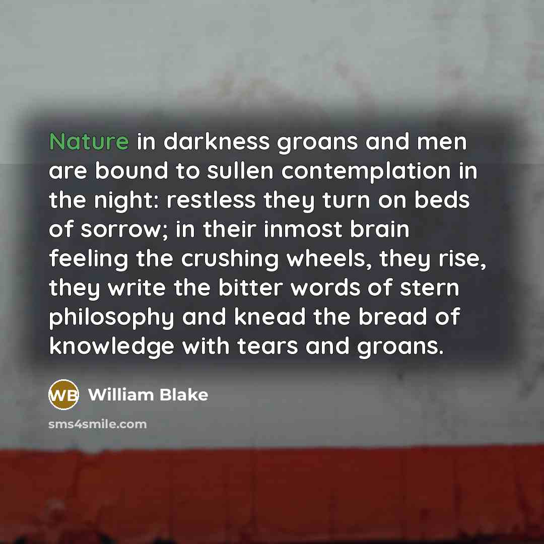 “Nature in darkness groans and men are bound to sullen…” quote by William Blake