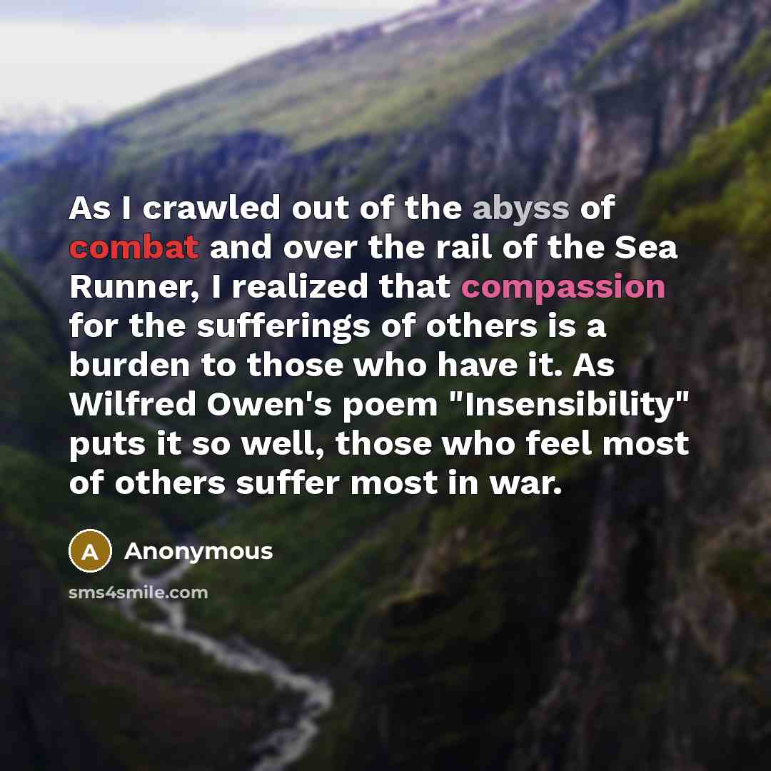 “As I crawled out of the abyss of combat and…” quote by Anonymous
