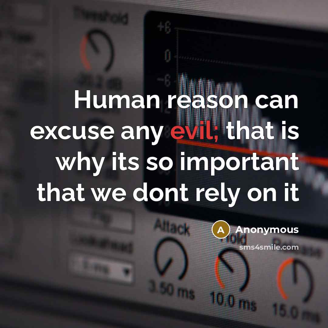 “Human reason can excuse any evil; that is why its so important that we dont rely on it” quote by Anonymous