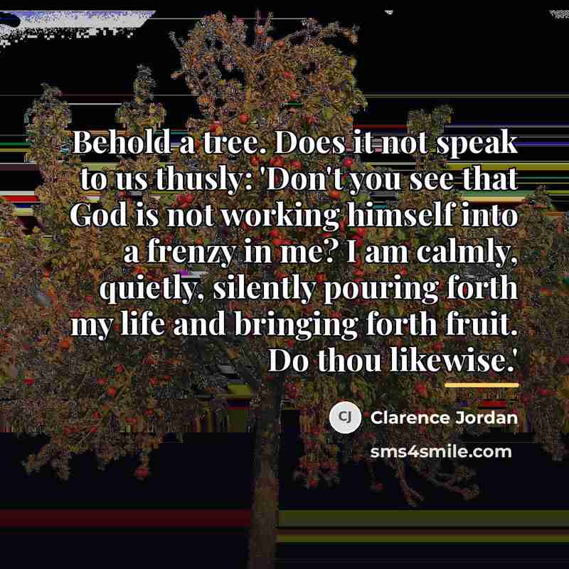 “Behold a tree. Does it not speak to us thusly:…” quote by Clarence Jordan