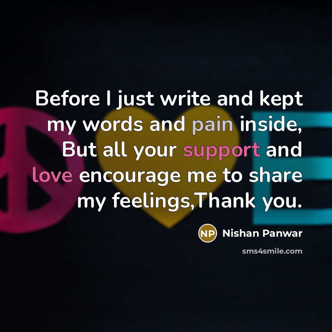 “Before I just write and kept my words and pain inside, But all your support and love encourage me to share my feelings,Thank you.” quote by Nishan Panwar