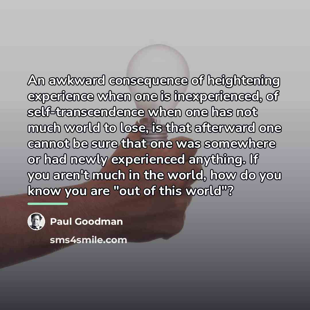 “An awkward consequence of heightening experience when one is inexperienced,…” quote by Paul Goodman