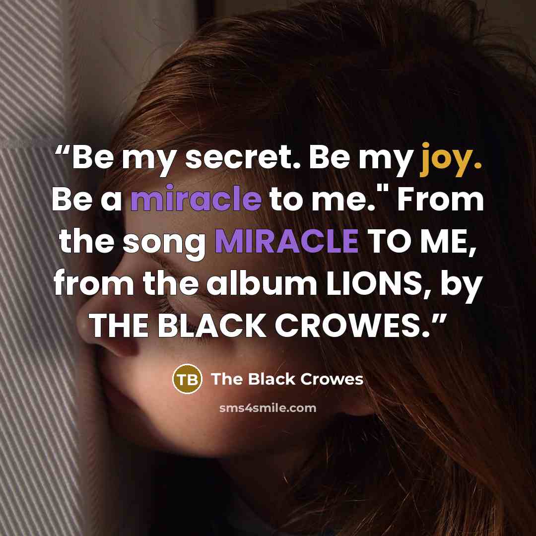 “Be my secret. Be my joy. Be a miracle to me." From the song MIRACLE TO ME, from the album LIONS, by THE BLACK CROWES.” quote by The Black Crowes