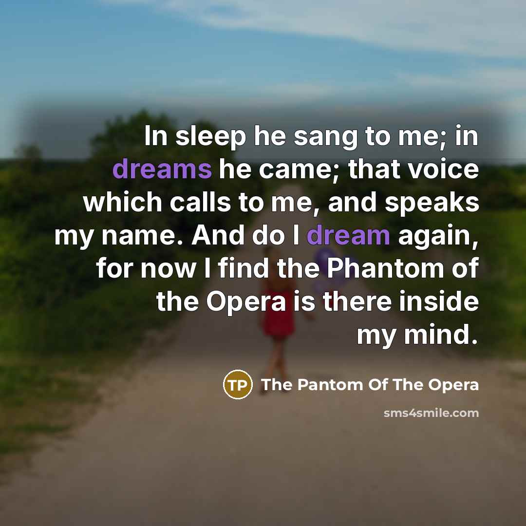 “In sleep he sang to me; in dreams he came; that voice which calls to me, and speaks my name. And do I dream again, for now I find the Phantom of the Opera is there inside my mind.” quote by The Pantom Of The Opera