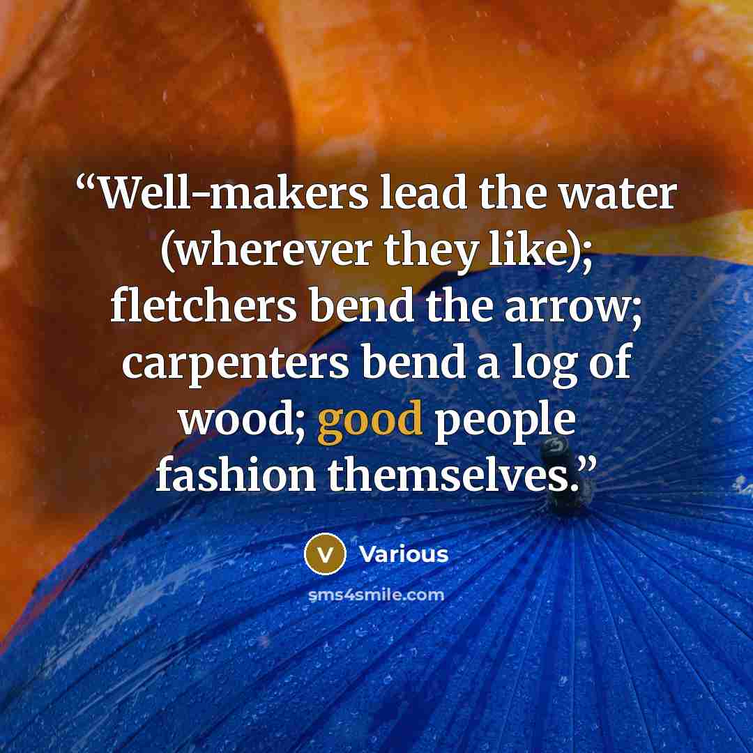 “Well-makers lead the water (wherever they like); fletchers bend the arrow; carpenters bend a log of wood; good people fashion themselves.” quote by Various