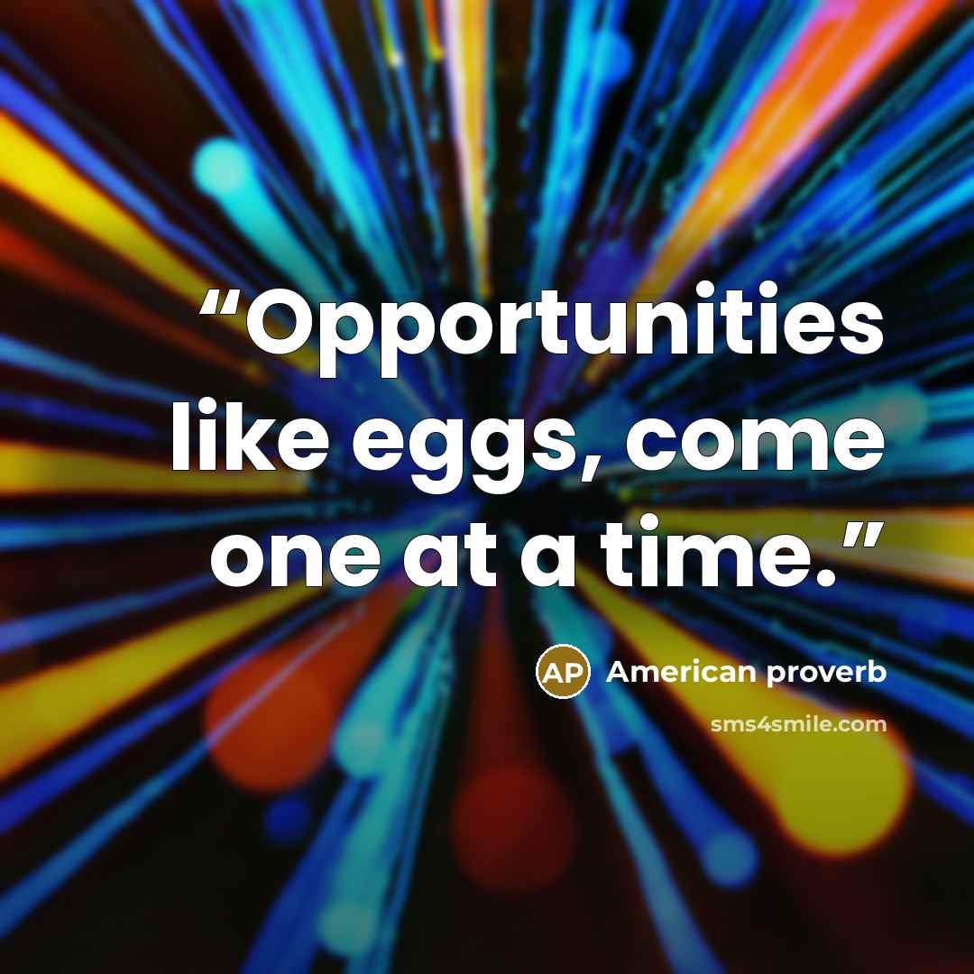 “Opportunities like eggs, come one at a time.” quote by American proverb