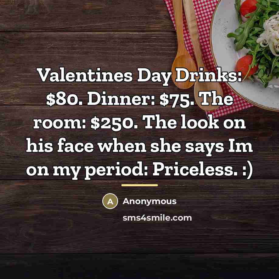 “Valentines Day Drinks: $80. Dinner: $75. The room: $250. The…” quote by Anonymous