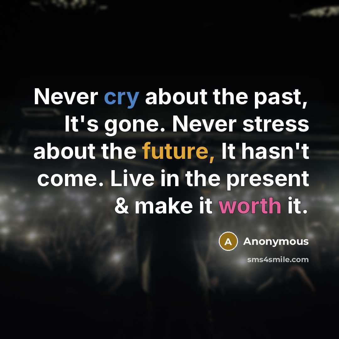 “Never cry about the past, It's gone. Never stress about…” quote by Anonymous