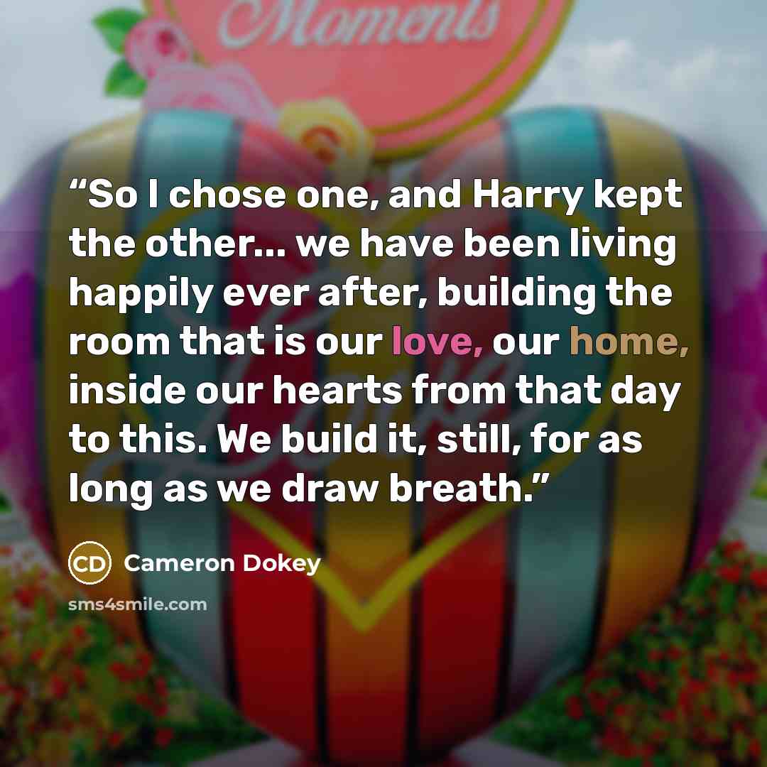 “So I chose one, and Harry kept the other... we have been living happily ever after, building the room that is our love, our home, inside our hearts from that day to this. We build it, still, for as long as we draw breath.” quote by Cameron Dokey