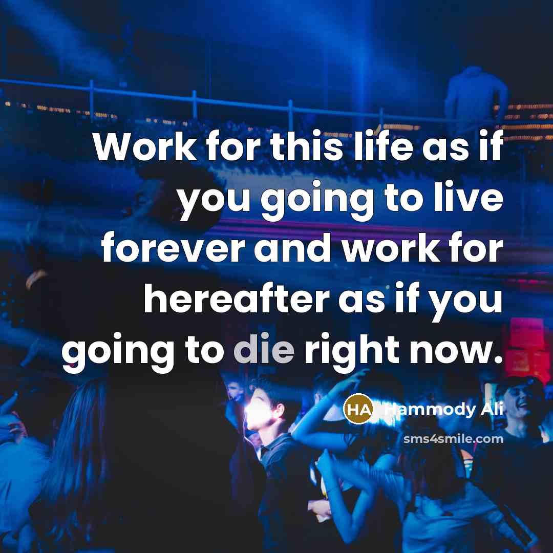 “Work for this life as if you going to live…” quote by Hammody Ali