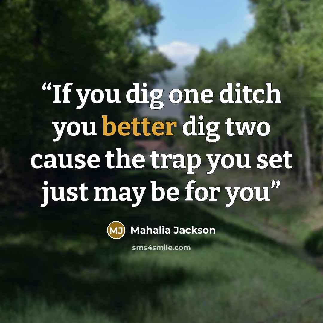 “If you dig one ditch you better dig two cause the trap you set just may be for you” quote by Mahalia Jackson