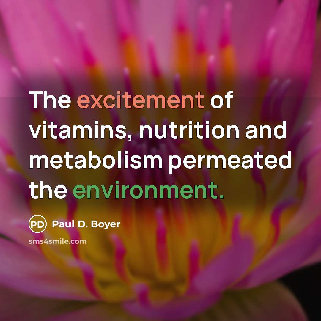 “The excitement of vitamins, nutrition and metabolism permeated the environment.…” quote by Paul D. Boyer