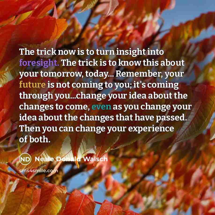 “The trick now is to turn insight into foresight. The…” quote by Neale Donald Walsch