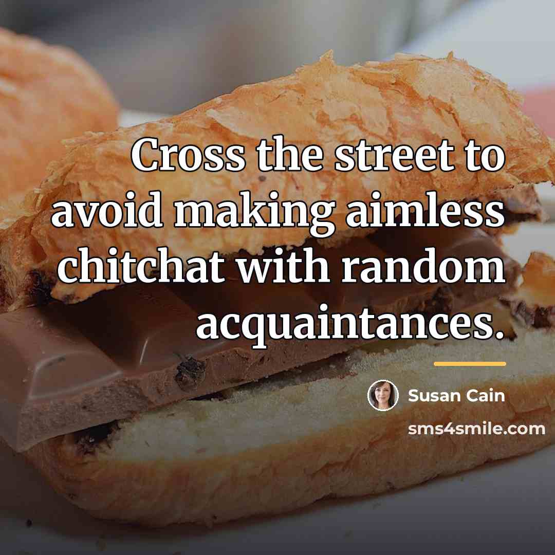 “Cross the street to avoid making aimless chitchat with random…” quote by Susan Cain