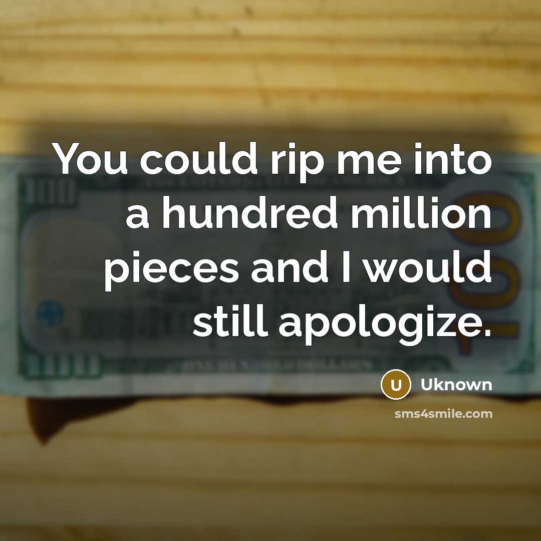 “You could rip me into a hundred million pieces and I would still apologize.” quote by Uknown