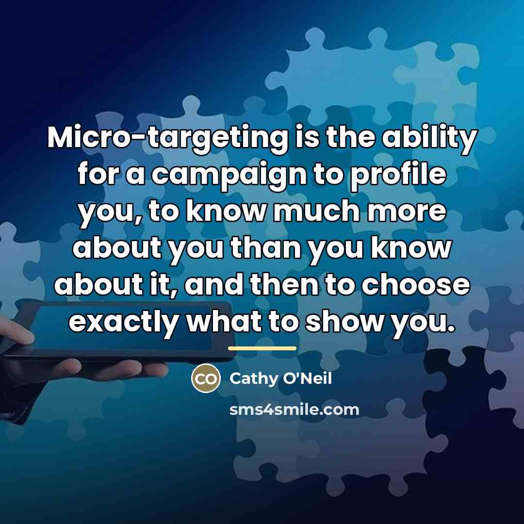 “Micro-targeting is the ability for a campaign to profile you,…” quote by Cathy O'Neil