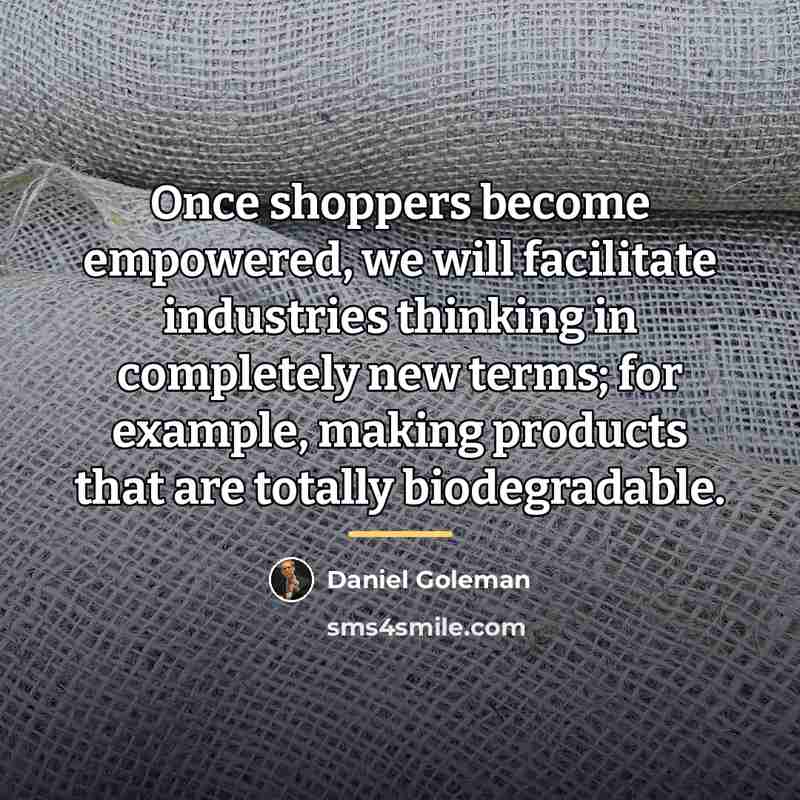 “Once shoppers become empowered, we will facilitate industries thinking in…” quote by Daniel Goleman