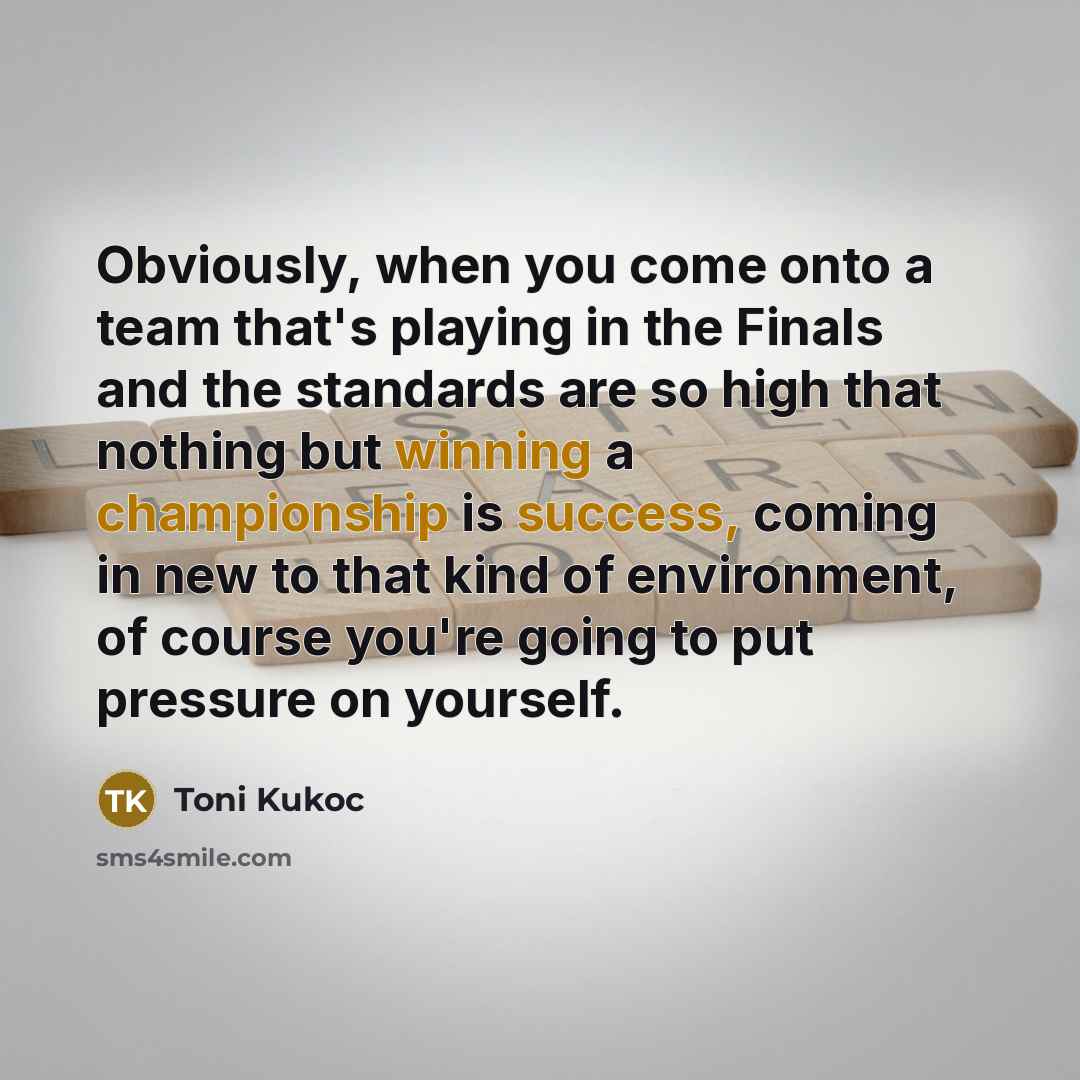 “Obviously, when you come onto a team that's playing in the Finals and the standards are so high that nothing but winning a championship is success, coming in new to that kind of environment, of course you're going to put pressure on yourself.” quote by Toni Kukoc